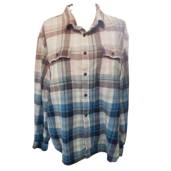 Upcycled Distressed Flannel with "Empire Records" Embroidered Patch XXL - Picture 3 of 7